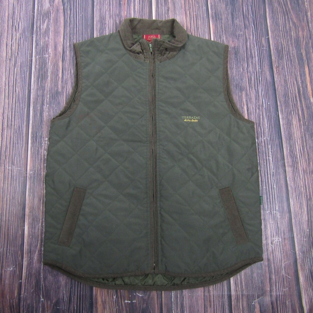 Arandu Vest Mens Medium Green Quilted Full Zip Corduroy Collar Terrazas Andes